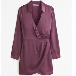 Abercrombie & Fitch Purple Faux Wrap Satin Shirt Dress XL TALL NWT Slinky Formal